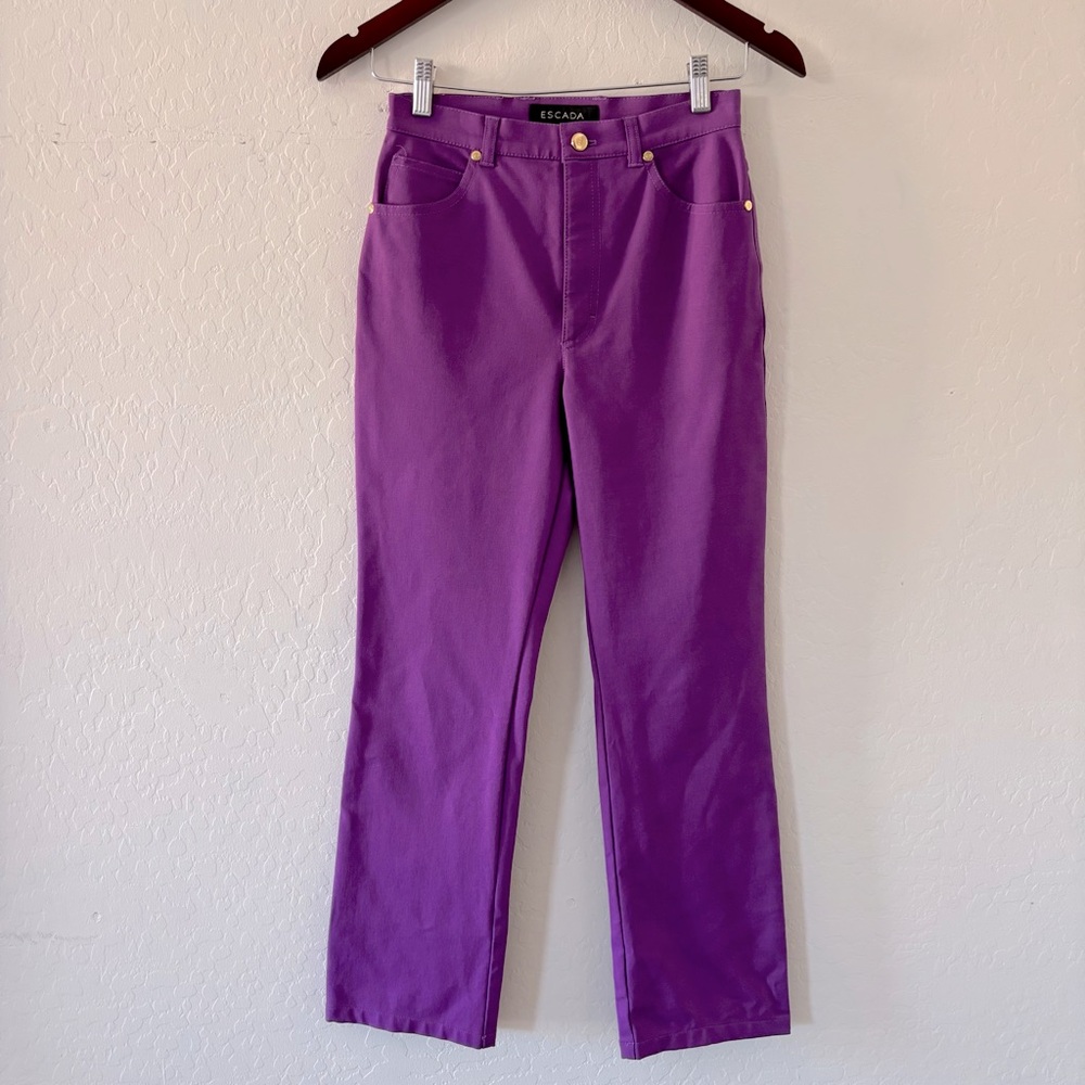 Escada Vibrant Purple Trousers Pants Jeans with Gold Accents Size 34 or US 4 EUC
